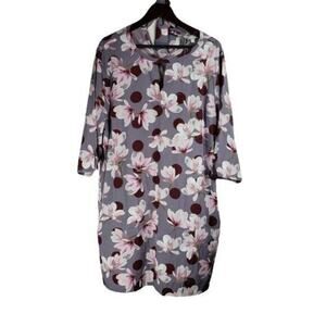 Anthology gray pink cherry red floral satiny shirt dress NWT size XL fits XXL